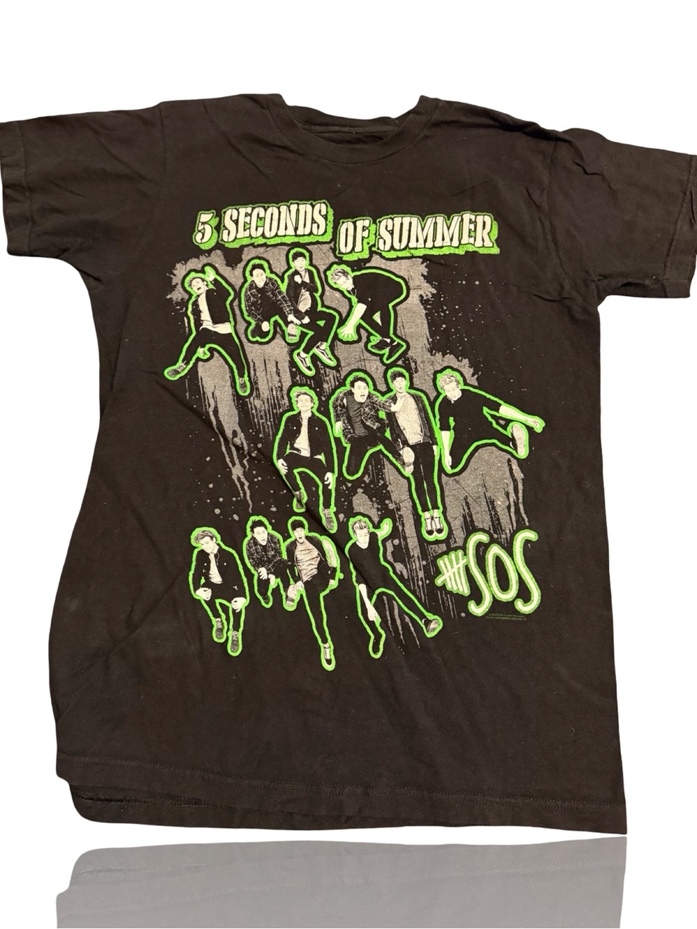 5 Seconds of Summer 5SOS T-Shirt Mens M Black Graphic Neon Green Outline